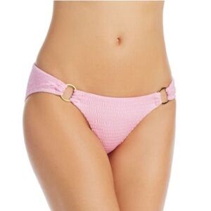 AQUA Swim Champagne Pink Textured Side Ring Bikini Bottoms